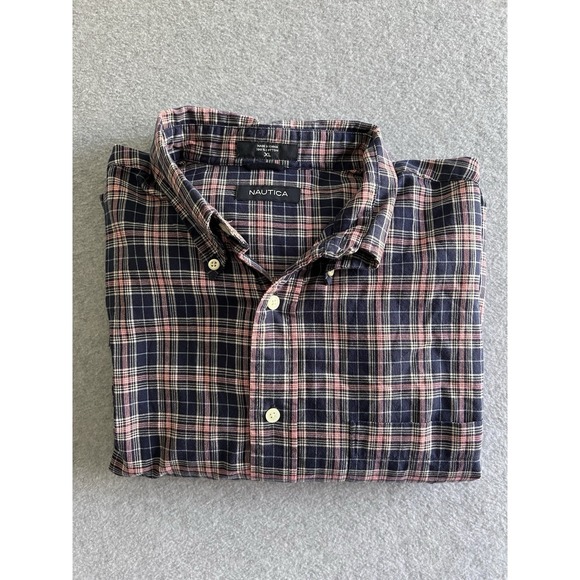 Nautica Other - Nautica Mens Long Sleeve Button Down Shirt Size XL Plaid Red White Blue Cotton